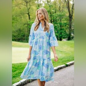 NWT Sail To Sable Coral Print Bell Sleeve V-Neck Dress, S